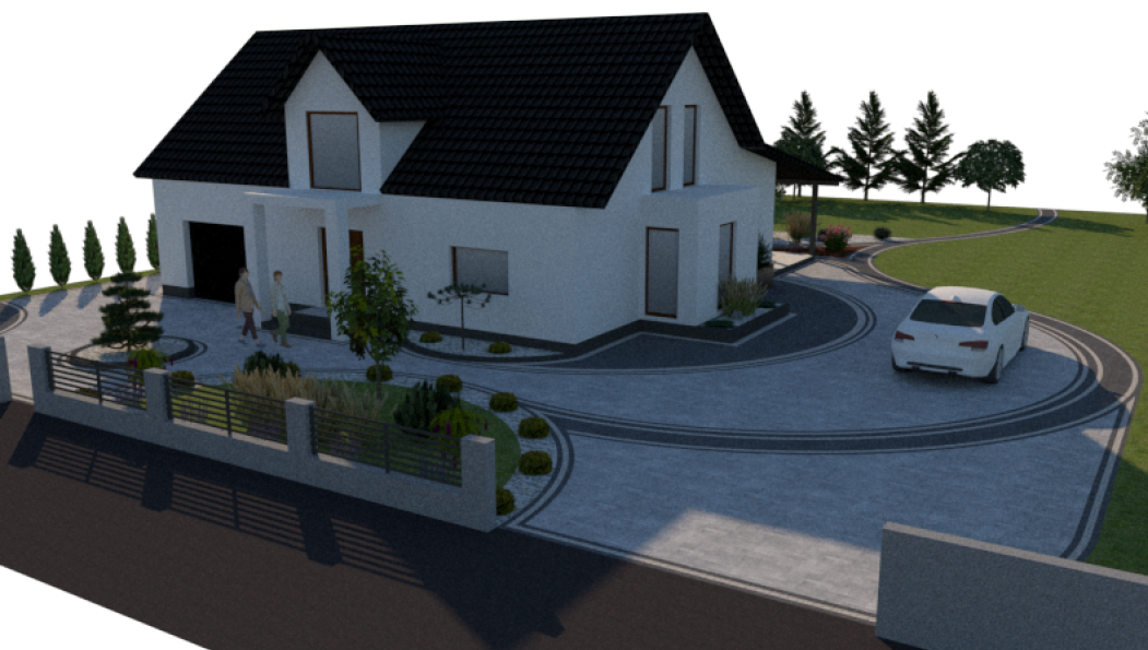 Wizualizacja 3D — projekt podjazdu z kostki brukowej