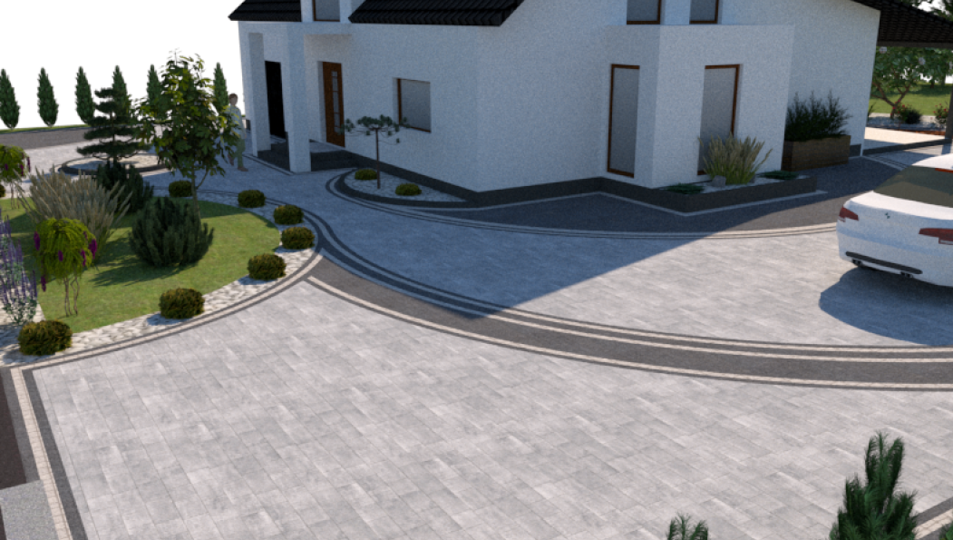 Wizualizacja 3D — taras i chodnik